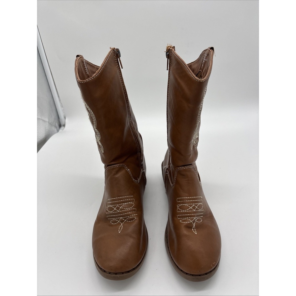 Bebe Girls Cowgirl  Boots Size 3 Brown With‎ White Designs.